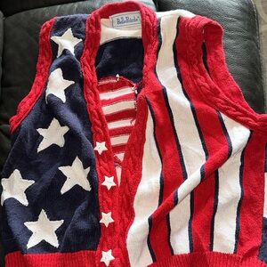 Patriotic Knit Vest with Stars and Stripes